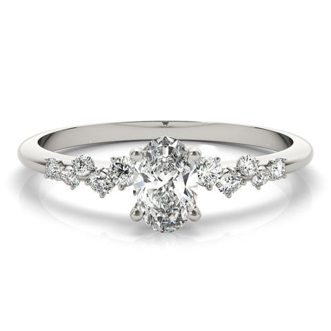 Silver Round Diamond Cluster Prong-Set Solitaire Ring