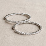 Silver Round Diamond Eternity Hoop Earrings with Pavé Setting and Shared Prong_12