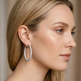 Silver 3.53 Carat E VS Round Diamond Eternity Hoop Earrings with Pavé Setting and Shared Prong