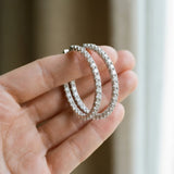 Silver Round Diamond Eternity Hoop Earrings with Pavé Setting and Shared Prong_7