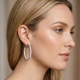 Silver Round Diamond Eternity Hoop Earrings with Pavé Setting and Shared Prong_9