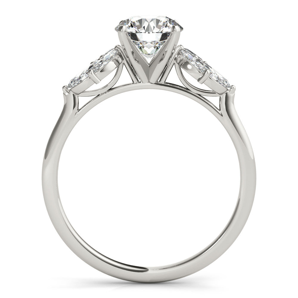 Silver Round Diamond Floral Cluster Ring with Marquise Side Stones and Six-Prong Solitaire Setting 1