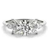 Silver Round Diamond Floral Cluster Ring with Marquise Side Stones and Six-Prong Solitaire Setting 1