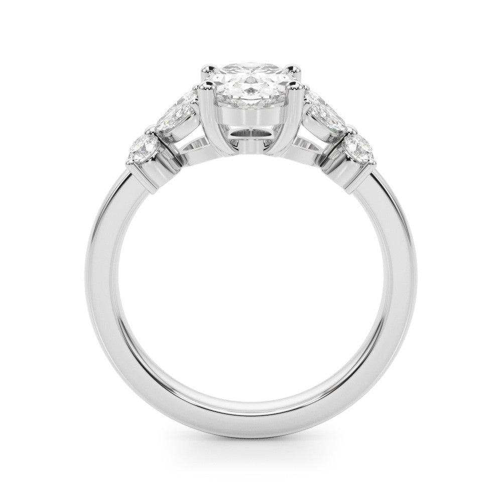 Silver Round Diamond Floral Cluster Ring with Solitaire Band and Prong Setting 1