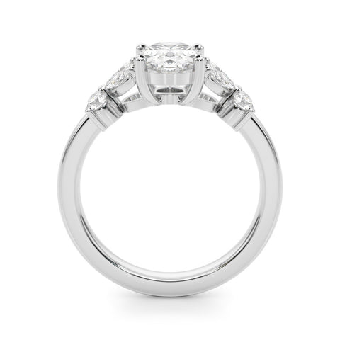 Silver Round Diamond Floral Cluster Ring with Solitaire Band and Prong Setting 1