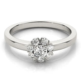 Silver Round Diamond Floral Halo Solitaire Ring with Channel-Set Band and Claw Prong Setting 1
