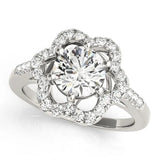 Silver Round Diamond Floral Halo Split Shank Prong Setting Ring 1