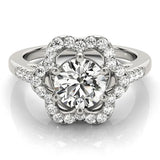 Silver Round Diamond Floral Halo Split Shank Prong Setting Ring 2