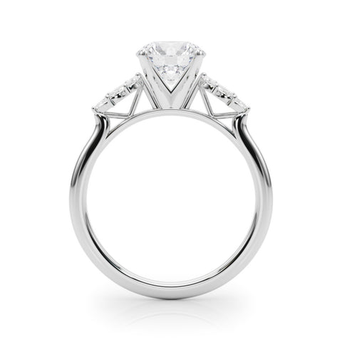 Silver Round Diamond Floral Side Stone Solitaire with Marquise Accents and Four-Prong Setting 1