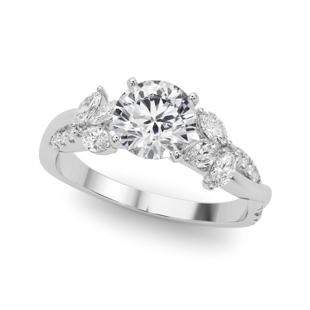 Silver Round Diamond Floral Vine Solitaire Engagement Ring 2