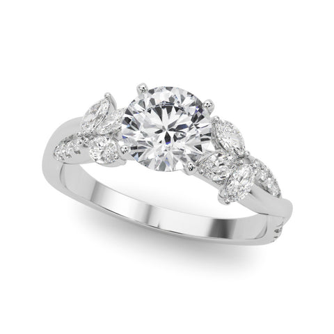 Silver Round Diamond Floral Vine Solitaire Engagement Ring 2