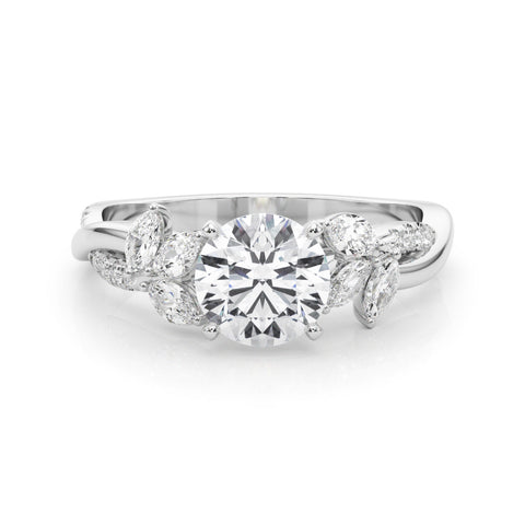 Silver Round Diamond Floral Vine Solitaire Engagement Ring