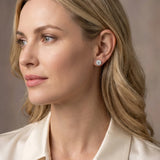 Silver 2.08 Carat E VS2 Round Diamond Flower Halo Stud Earrings with Petal Prong Setting