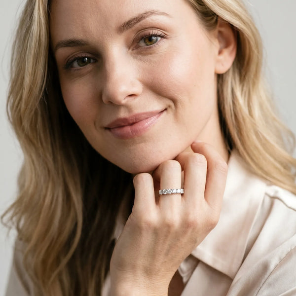 Silver Round Diamond Half-Eternity Band with Shared Prong Setting