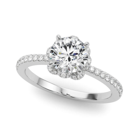 Silver Round Diamond Halo Pave Band with Four-Prong Setting 1