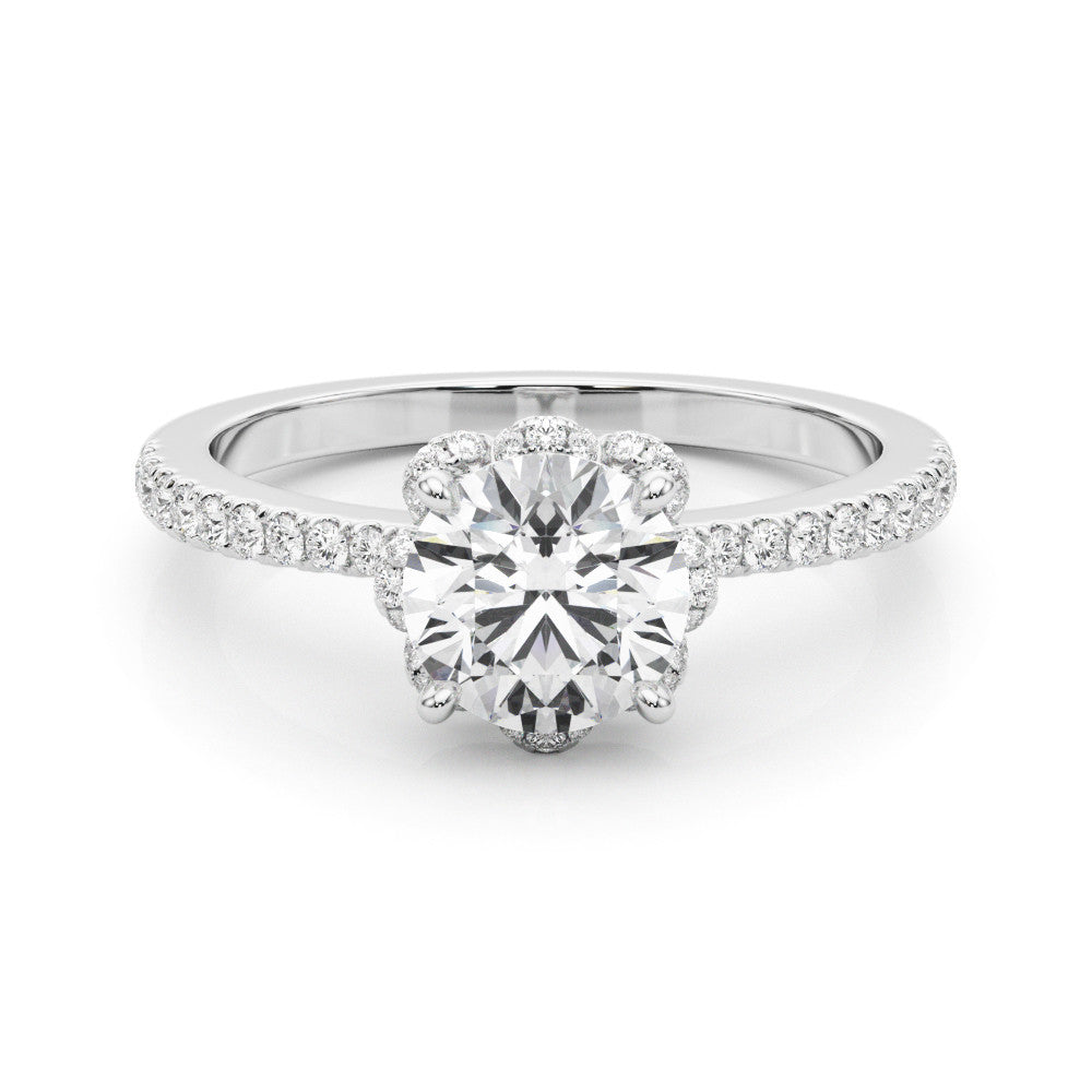 Silver Round Diamond Halo Pave Band with Four-Prong Setting 2