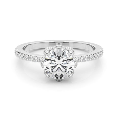 Silver Round Diamond Halo Pave Band with Four-Prong Setting 2