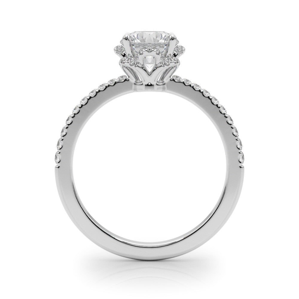 Silver Round Diamond Halo Pave Band with Four-Prong Setting