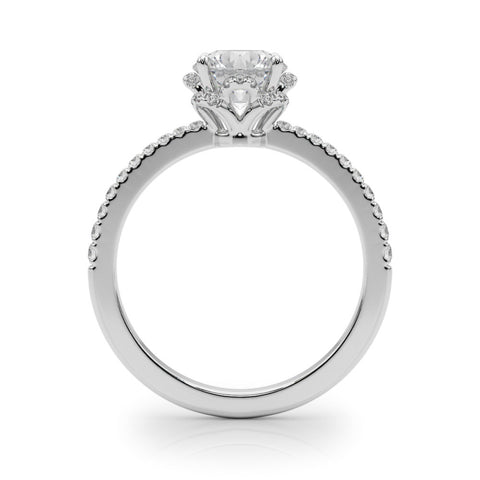 Silver Round Diamond Halo Pave Band with Four-Prong Setting