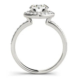 Silver Round Diamond Halo Ring with Bezel Frame and Pavé Band 2