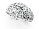 Silver Round Diamond Halo Ring with Split Shank and Bezel Accents and Four-Prong Setting_15