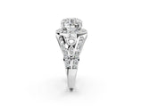 Silver Round Diamond Halo Ring with Split Shank and Bezel Accents and Four-Prong Setting_16