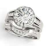 Silver Round Diamond Halo Ring with Split Shank and Bezel Accents and Prong Setting 1