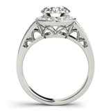 Silver Round Diamond Halo Ring with Split Shank and Bezel Accents and Prong Setting 2