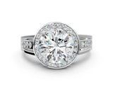 Silver Round Diamond Halo Ring with Split Shank and Bezel Accents and Prong Setting_26