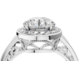 Silver Round Diamond Halo Ring with Split Shank and Bezel Accents and Prong Setting_30