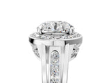 Silver Round Diamond Halo Ring with Split Shank and Bezel Accents and Prong Setting_31