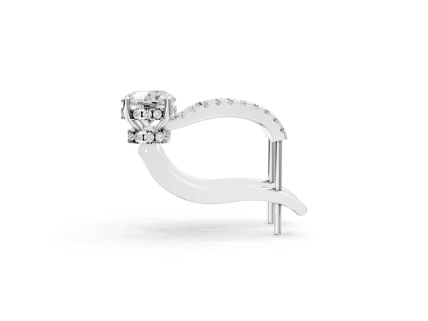 Silver Round Diamond Hidden Halo Drop Earrings