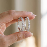 Silver Round Diamond Hoop Earrings with Prong Setting_11