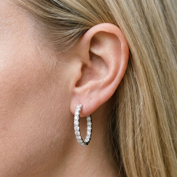 White gold Round Diamond Hoop Earrings with Prong Setting