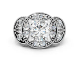 Silver Round Diamond Milgrain Marquise Filigree Engagement Ring with Prong Setting_11