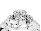 Silver Round Diamond Milgrain Marquise Filigree Engagement Ring with Prong Setting_15