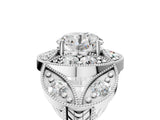 Silver Round Diamond Milgrain Marquise Filigree Engagement Ring with Prong Setting_16