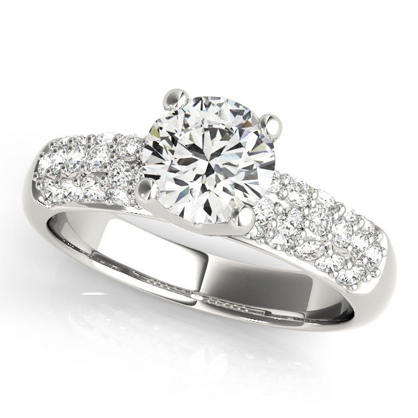 Silver Round Diamond Pavé Band Solitaire Ring with Four-Prong Setting 2