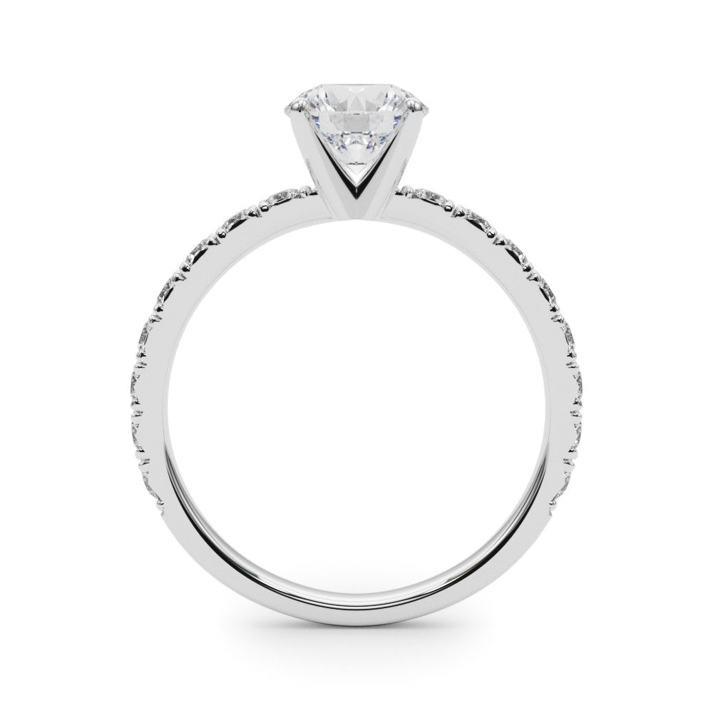 Silver Round Diamond Pavé Band Solitaire with Four-Prong Setting 1