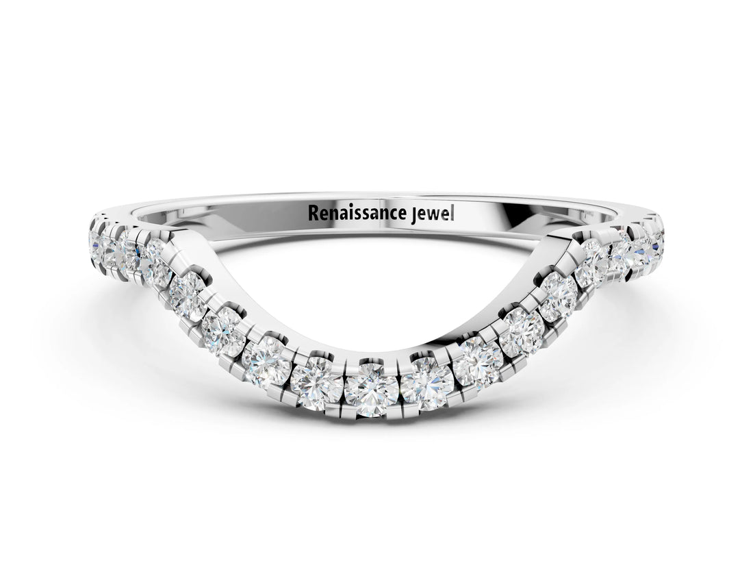 Silver Round Diamond Pavé Curved Wedding Band with Shared Prong Setting_55