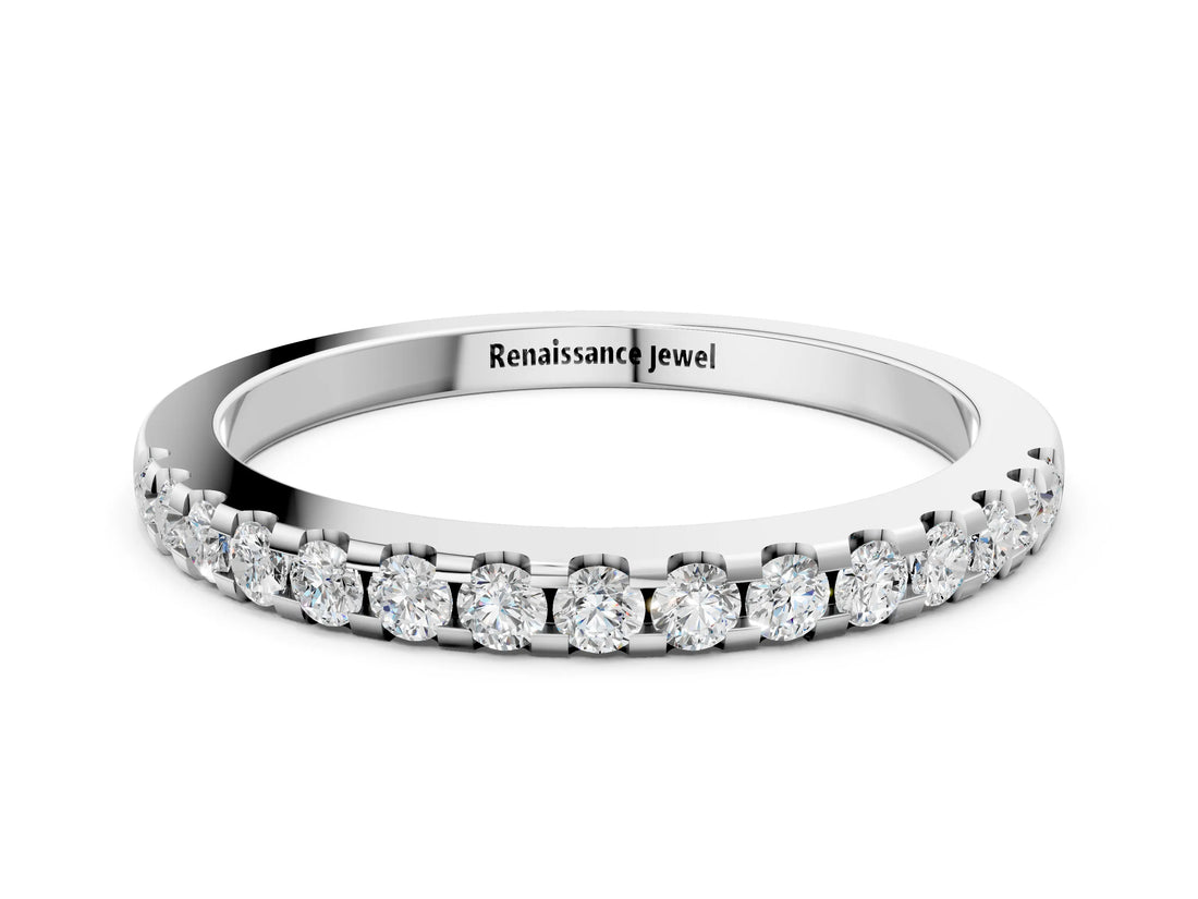 Silver Round Diamond Pavé Half-Eternity Band with Shared Prong Setting_15