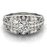 Silver Round Diamond Pave Art Deco Split Shank Ring with Four-Prong Setting 1