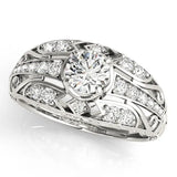 Silver Round Diamond Pave Art Deco Split Shank Ring with Four-Prong Setting