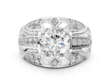 Silver Round Diamond Pave Art Deco Split Shank Ring with Four-Prong Setting_134