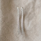 Silver 1.13 Carat E VS Round Diamond Pave Hoop Earrings with Prong Setting