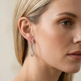Silver 1.13 Carat E VS Round Diamond Pave Hoop Earrings with Prong Setting