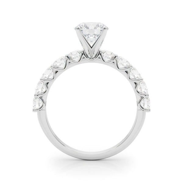 14K White Gold 3.5 Carat D VVS2 Round Diamond Prong Setting with Side Stones on a Pave Band