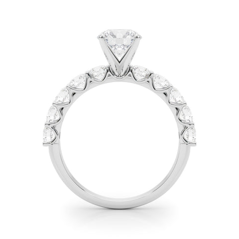 Silver Round Diamond Prong Setting with Side Stones on a Pave Band 1