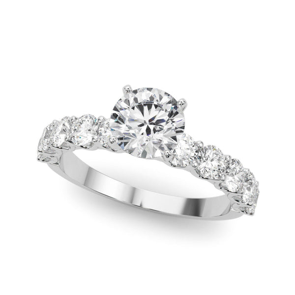 14K White Gold 3.5 Carat D VVS2 Round Diamond Prong Setting with Side Stones on a Pave Band