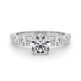 14K White Gold 3.5 Carat D VVS2 Round Diamond Prong Setting with Side Stones on a Pave Band
